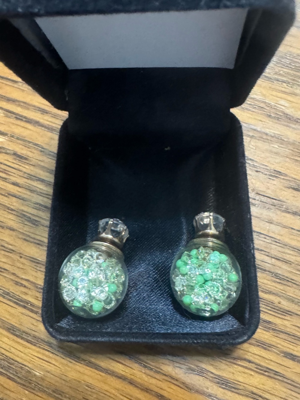 Vintage-Inspired Green Glass Globe Stud Earrings